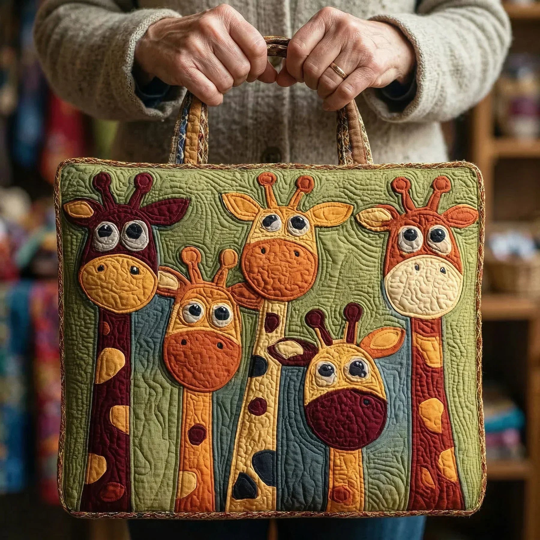 Quilted Tote Bag – Giraffe Family